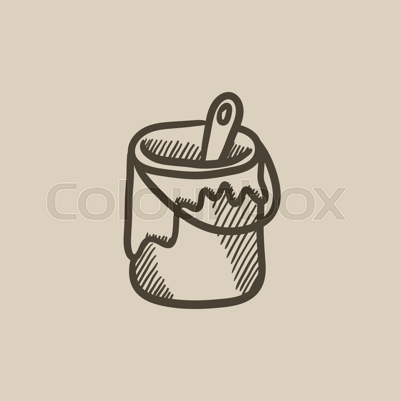800x800 Paint Brush In The Paint Tin Vector Sketch Icon Isolated On - Paint Brushes Sketch