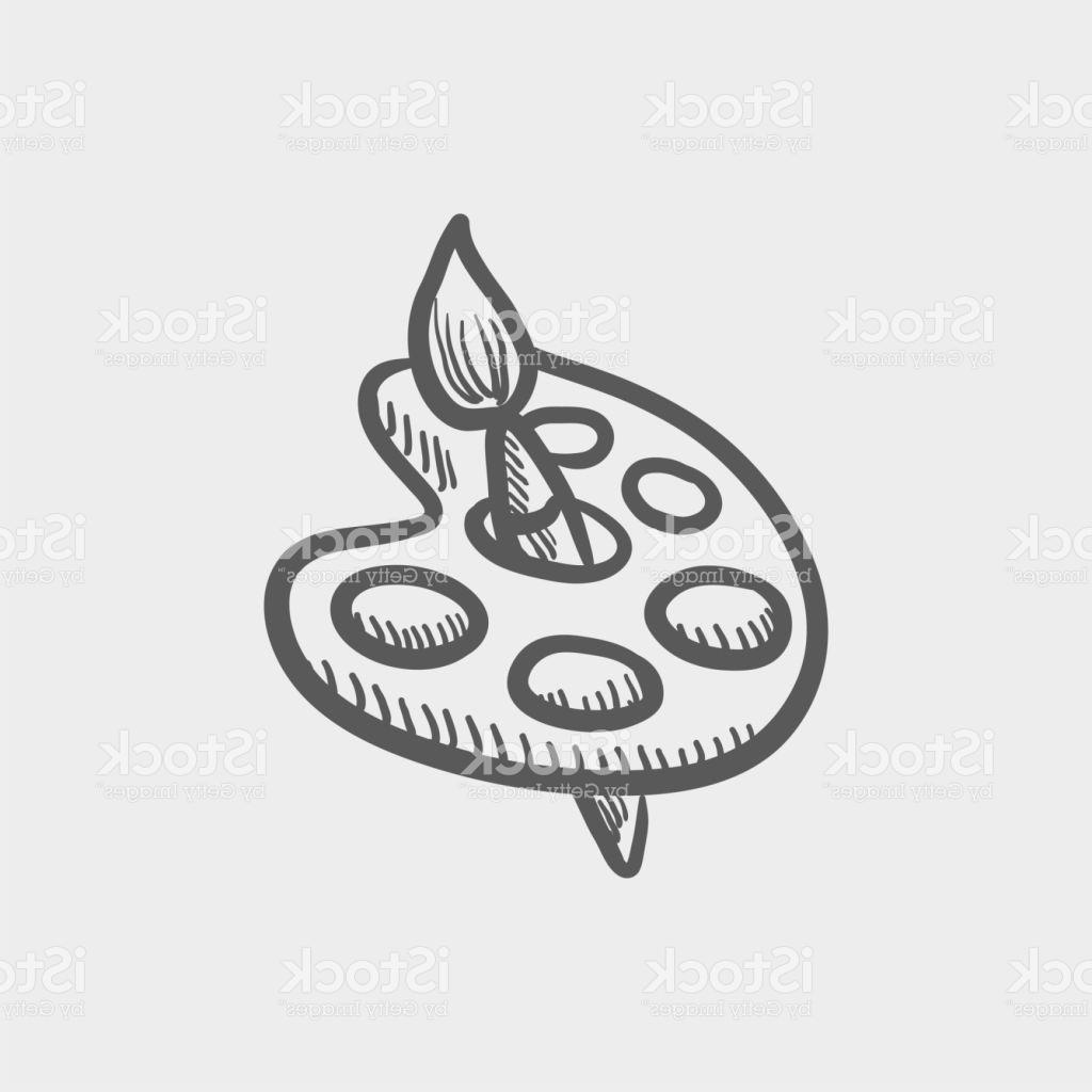1024x1024 Best Paint Brush With Palette Sketch Hand Drawn Doodle Icon Vector - Paint Brushes Sketch