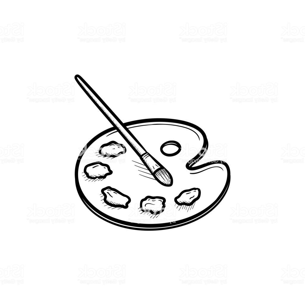 1024x1024 Best Palette With Paint Brush Hand Drawn Sketch Icon Vector Pictures - Paint Brushes Sketch