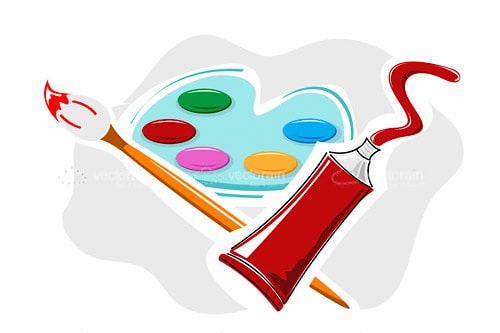 500x333 Palette With Paint Tube And Brush In Sketch Style - Paint Palette Sketch