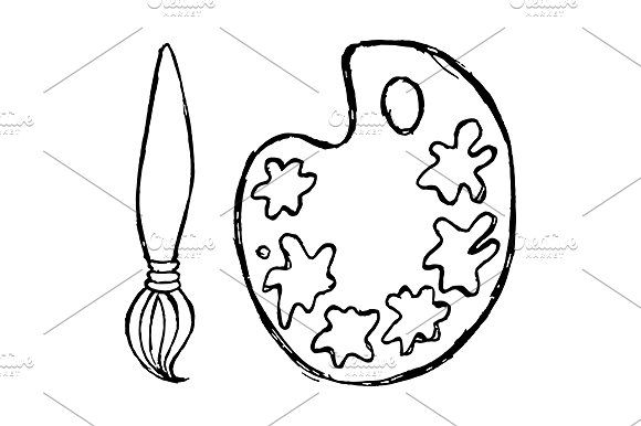 580x386 Art, Vector, Brush, Palette, Sketch, Ink, Line, Monochrome, Black - Paint Palette Sketch