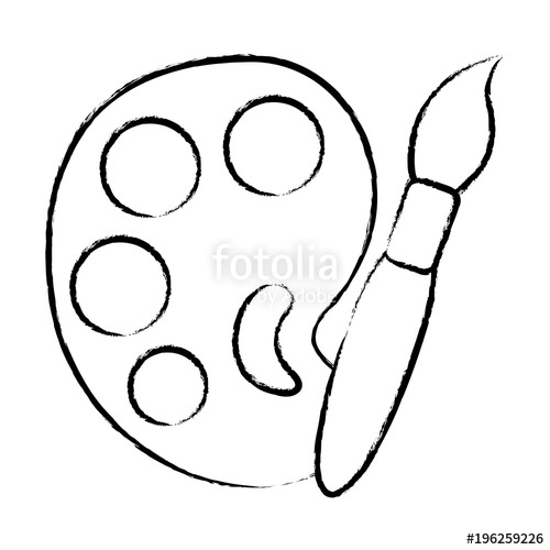 500x500 Sketch Of Paint Palette And Brush Icon Over White Background - Paint Palette Sketch