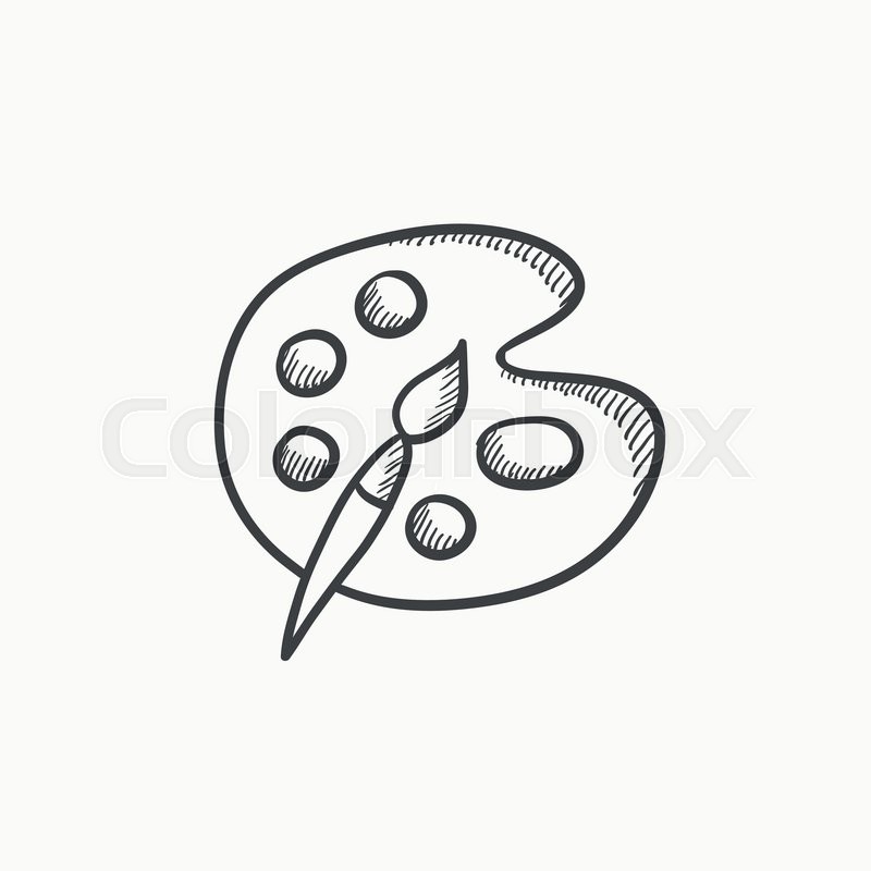 800x800 Paint Brush With Palette Vector Sketch Icon Isolated On Background - Paintbrush Sketch