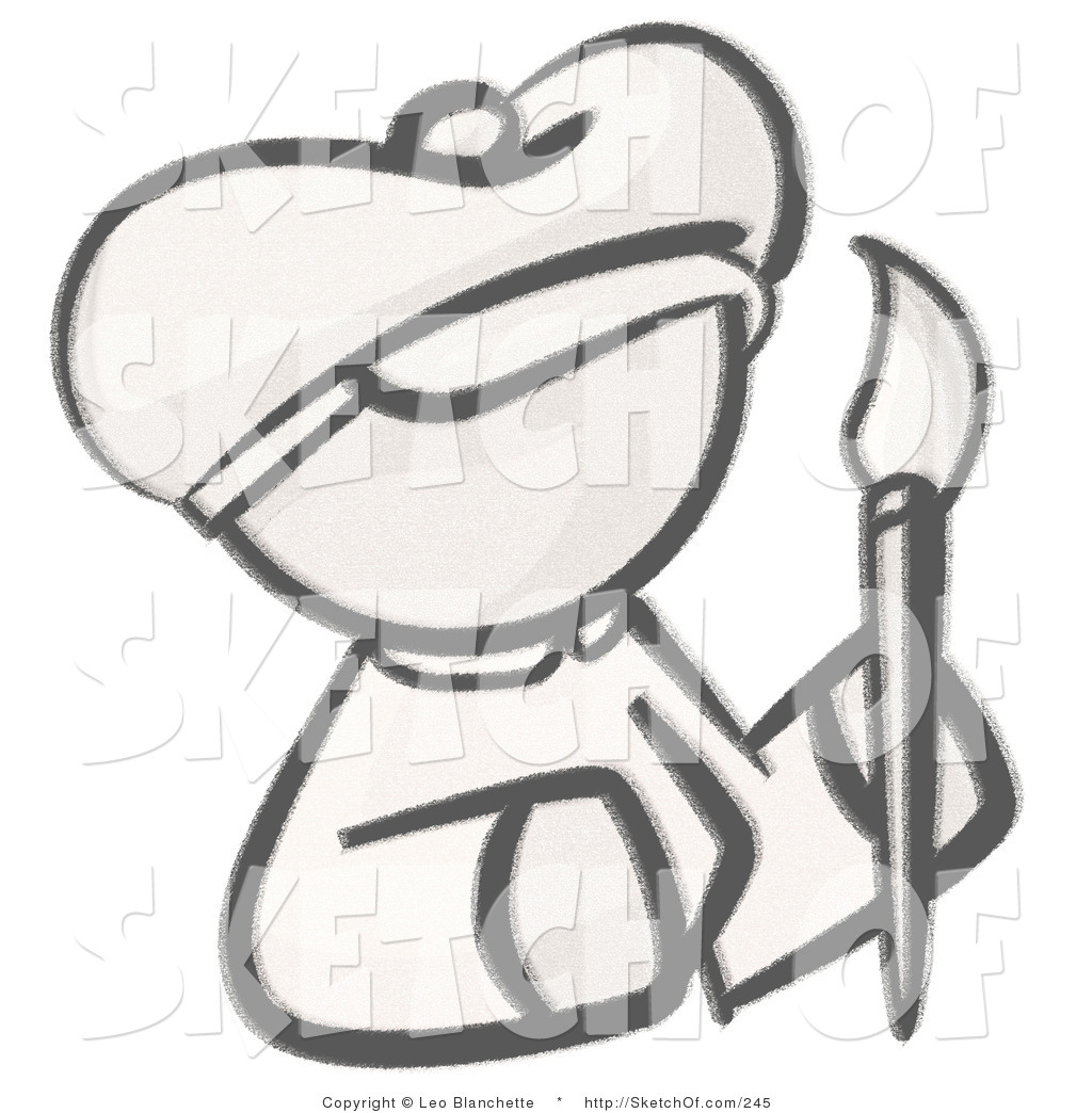 1024x1044 Drawing Of A Sketched White Design Mascot Woman Avatar Artist - Paintbrush Sketch