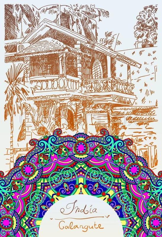 547x800 Original Drawing Of India Goa Calangute Baga Landscape Street And - Paisley Sketch
