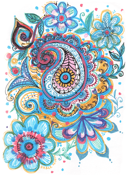 497x682 Paisley Floral Sketch - Paisley Sketch