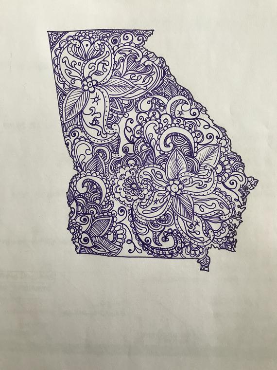 570x760 Paisley State Drawing Georgia Etsy - Paisley Sketch