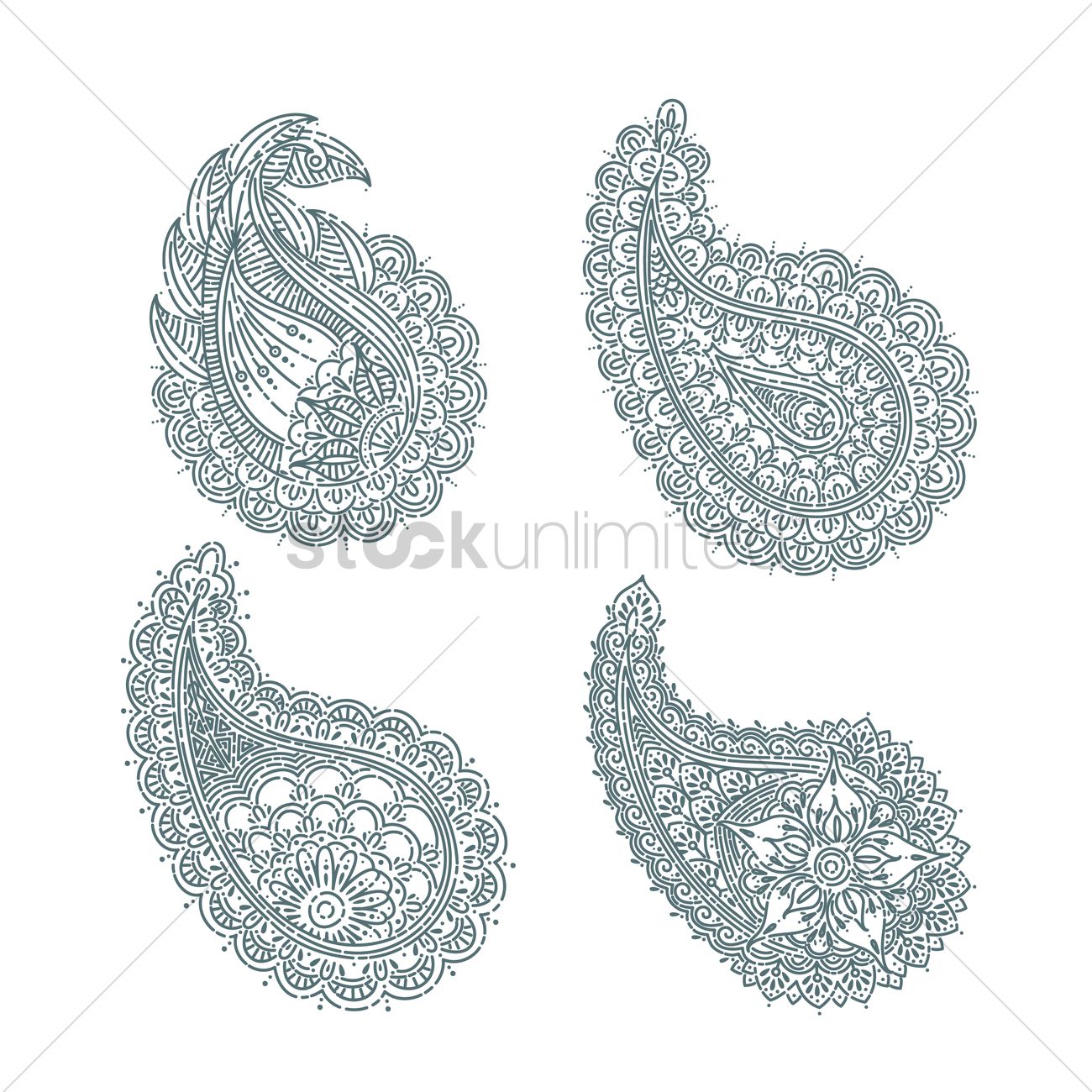 1300x1300 Set Of Paisley Motifs Vector Image - Paisley Sketch