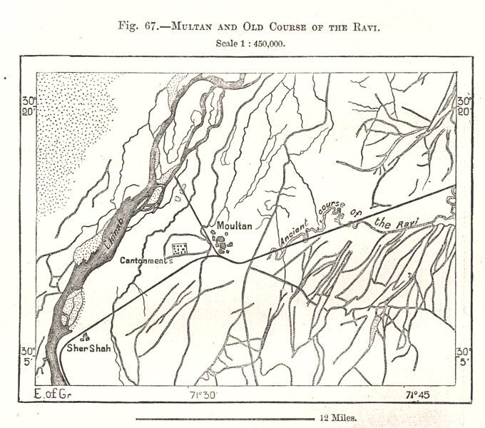680x600 Multan And Old Course Of The Ravi. Pakistan. Sketch Map 1885 Antique - Pakistan Sketch