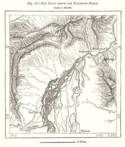 256x300 The Indus Below The Kalabagh Gorge. Pakistan. Sketch Map 1885 Old - Pakistan Sketch