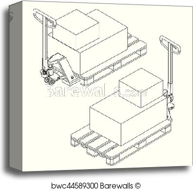 396x390 Canvas Print Of Hand Fork Lift Truck And Pallet Isometric Outline - Pallet Sketch
