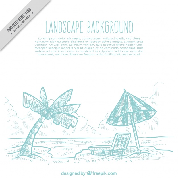 626x626 Free Vector Beach Sketch Background With Umbrella And Palm Tree - Palm Tree Beach Sketch