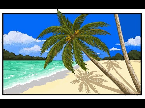 480x360 Ms Paint Drawing - Palm Tree Beach Sketch