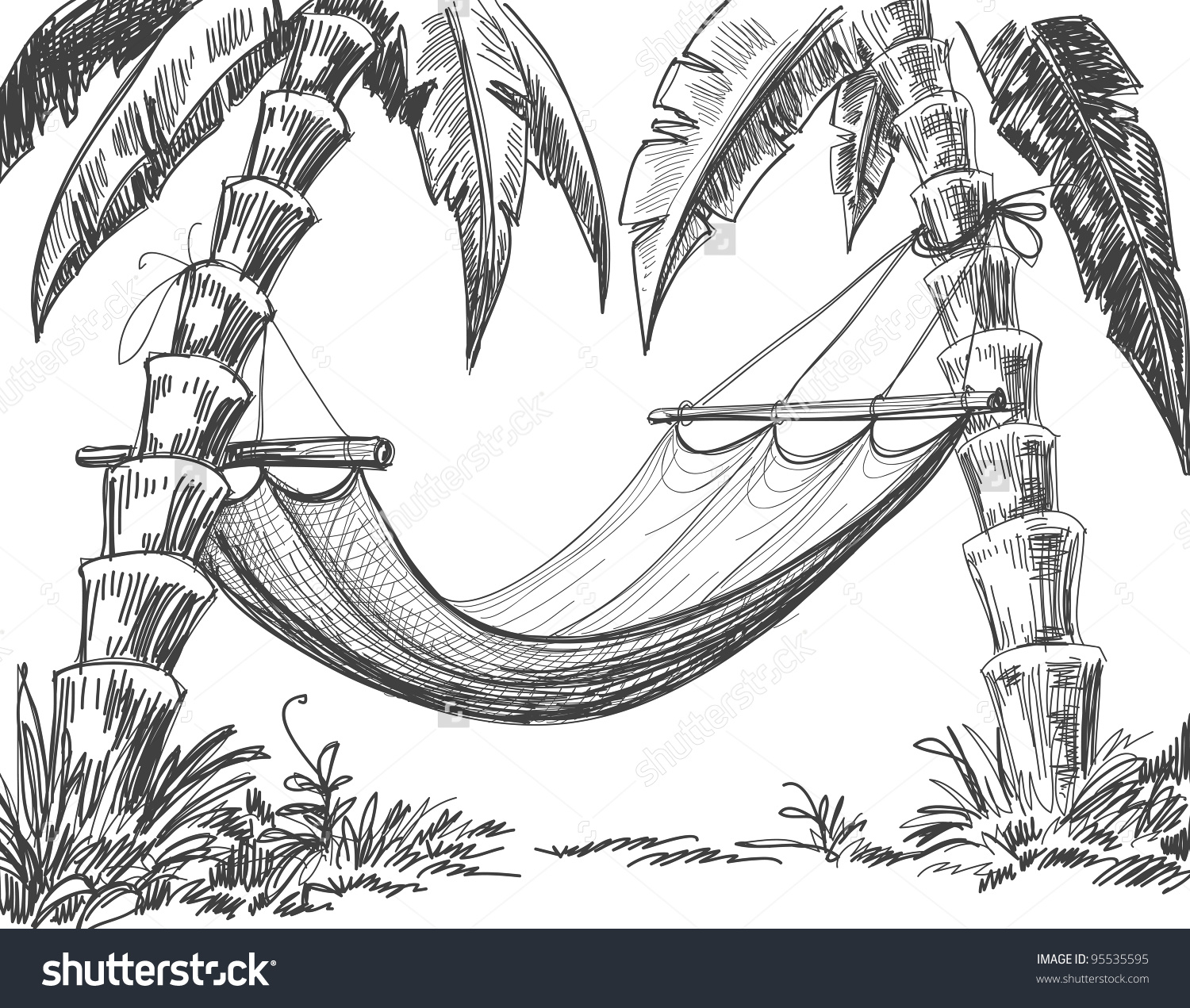 1500x1271 Palm Tree Beach Drawing Hammock Palm Trees Vector Drawing Stock - Palm Tree Beach Sketch