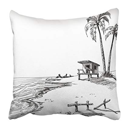 425x425 Emvency Decorative Throw Pillow Covers Cases Sea - Palm Tree Beach Sketch