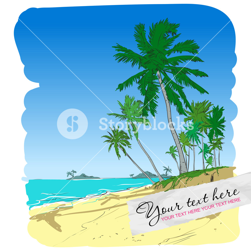 1000x1000 Summer Beach With Palm Trees In Sketch Style. Vector Illustration - Palm Tree Beach Sketch
