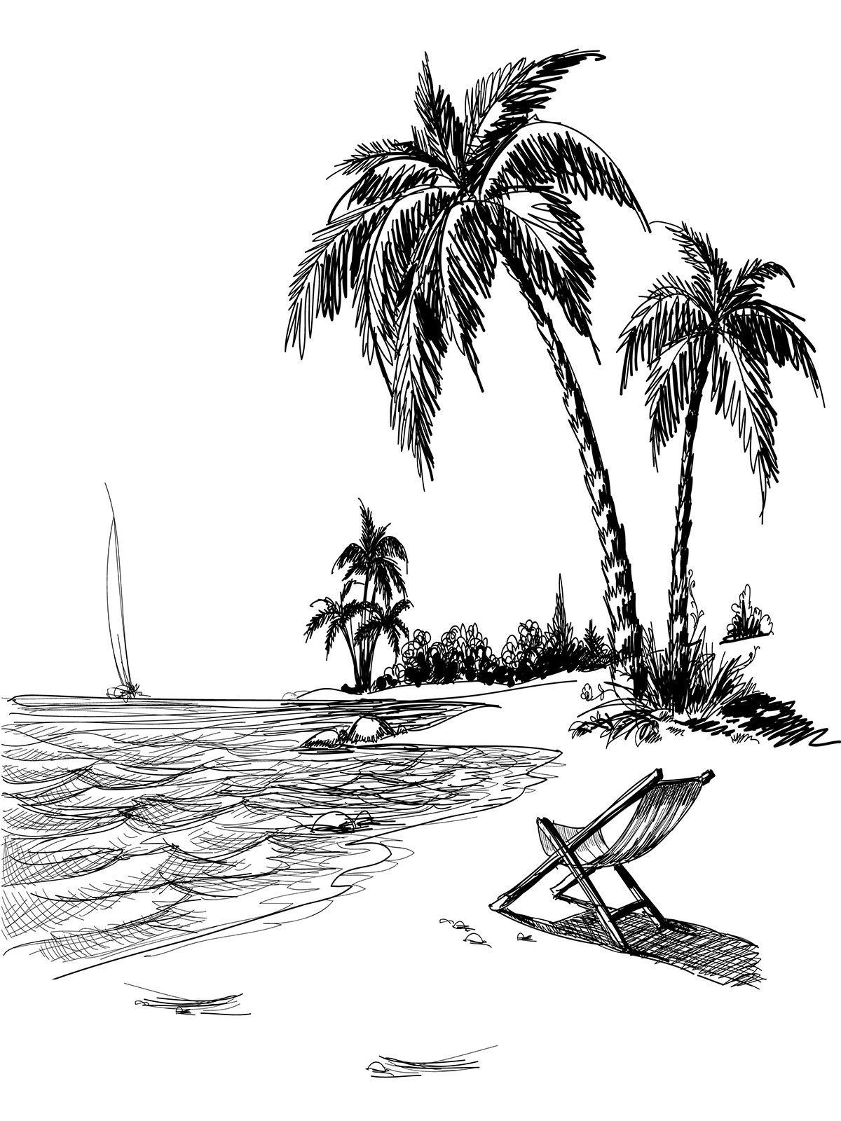 Best Palm Tree Ocean Drawing Sketch for Beginner
