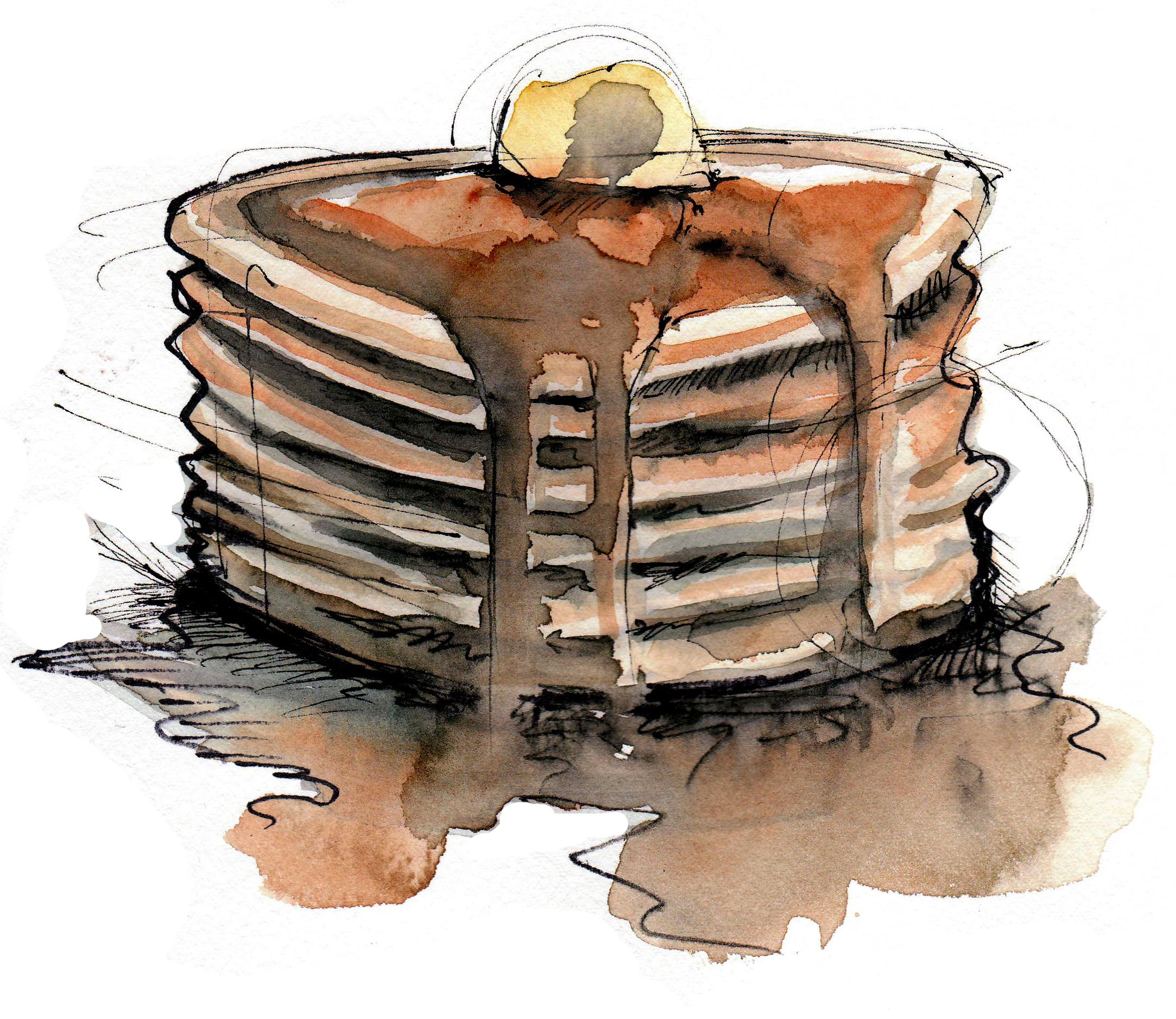 2166x1877 Pancakes Drawing Amp Watercolor Drawings, Watercolor - Pancake Sketch