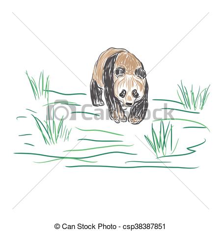 450x470 Panda Bear, Sketch Style, Vector Illustration. - Panda Bear Sketch