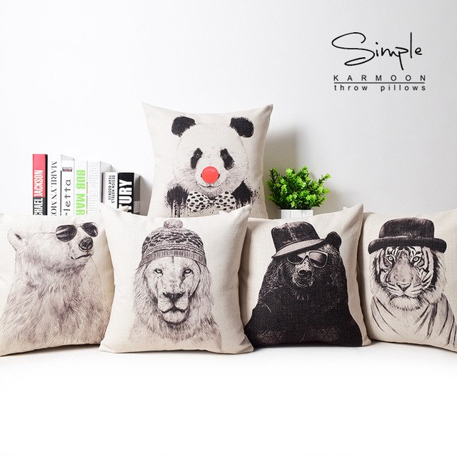 640x640 Panda Pillow Cover, Sketch Cartoon Animal Lion Bear Tiger Panda - Panda Bear Sketch
