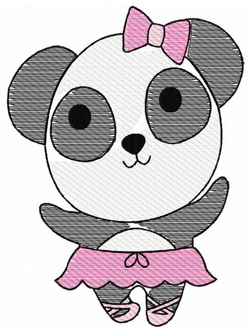 489x640 Panda Ballerina Sketch Embroidery Design - Panda Sketch Images