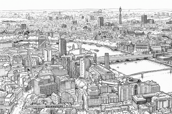 600x400 London Panorama Drawing - Panorama Sketch