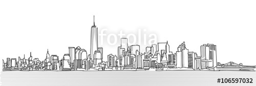 500x168 New York City Panorama Skyline, Free Hand Sketch, Vector Drawing - Panorama Sketch