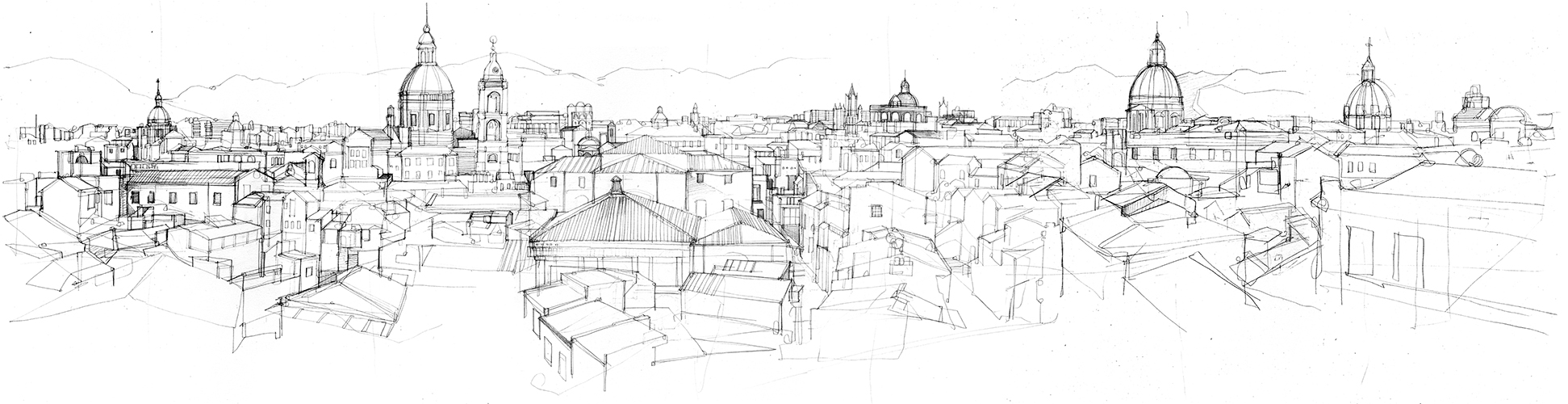 1943x500 Panorama Of Palermo Illustrated Maps - Panorama Sketch