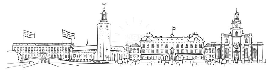 900x267 Stockholm, Sweden, Panorama Sketch Hebstreits - Panorama Sketch