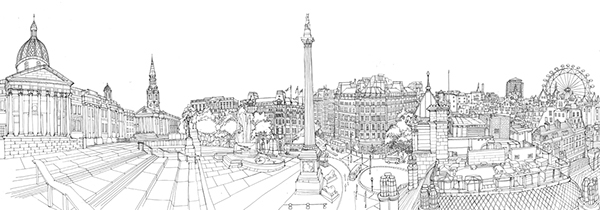 600x210 Trafalgar Square Panorama On Behance - Panorama Sketch