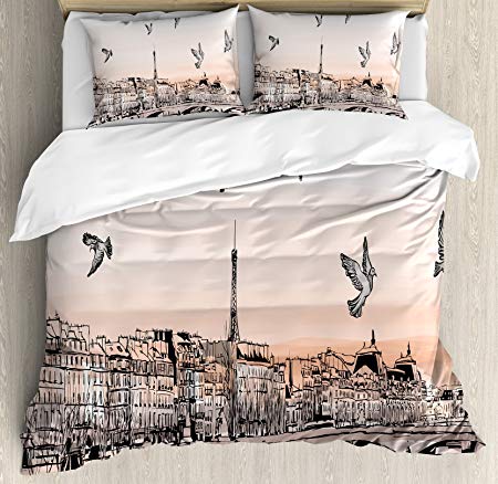 450x438 Landscape Duvet Cover Set By Ambesonne, Panorama Sketch Art Sunset - Panorama Sketch