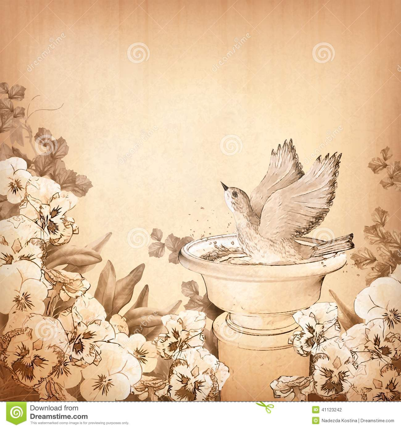 1300x1390 Sketch Draw Of Beautiful Flowers With Birds Pencil Hand Drawing - Pansy Sketch