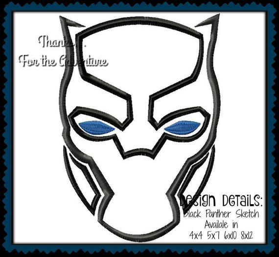 570x525 Black Panther Face Superhero Sketch Sketch Digital Embroidery Etsy - Panther Face Sketch