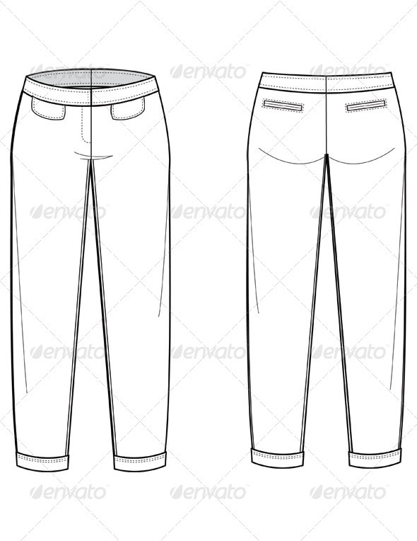 590x764 Fashion Flat Sketches For Womens Trousers By Studio524 Graphicriver - Pants Sketch