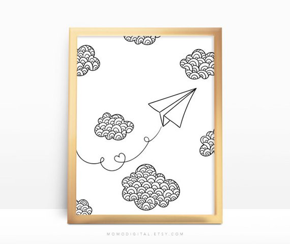 570x480 Sale Paper Airplane Hand Drawn Doodle Sketch Drawing Etsy - Paper Airplane Sketch