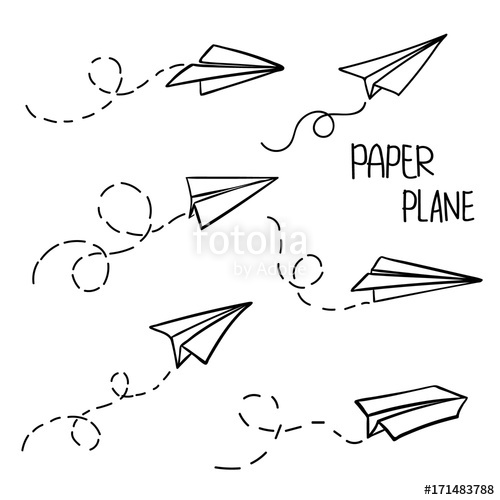 500x500 Vector Paper Airplane. Travel, Route Symbol. Set Of Vector - Paper Airplane Sketch
