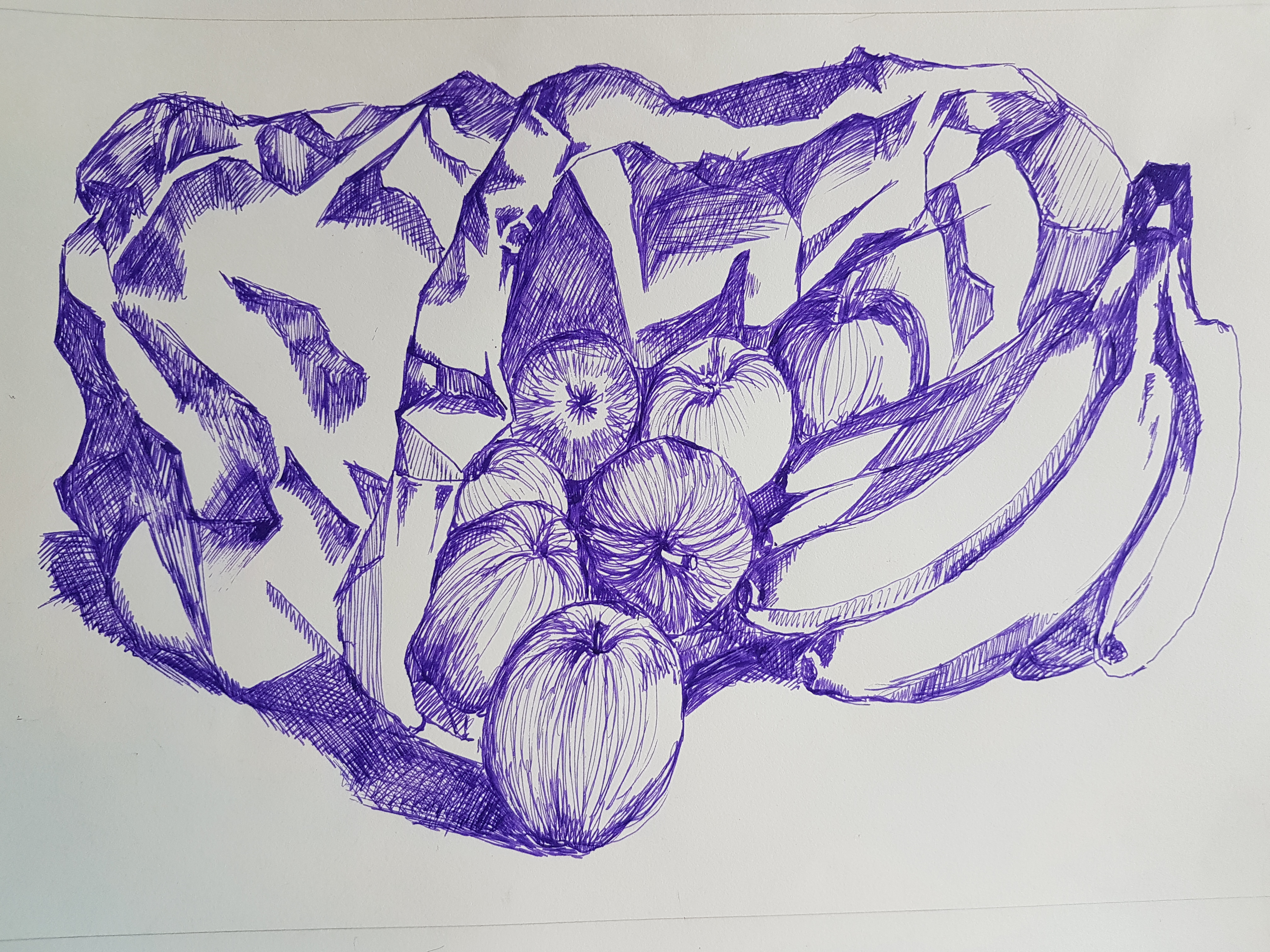 4032x3024 Purple Fountain Pen On White Paper, Fruit And Paper Bag - Paper Bag Sketch