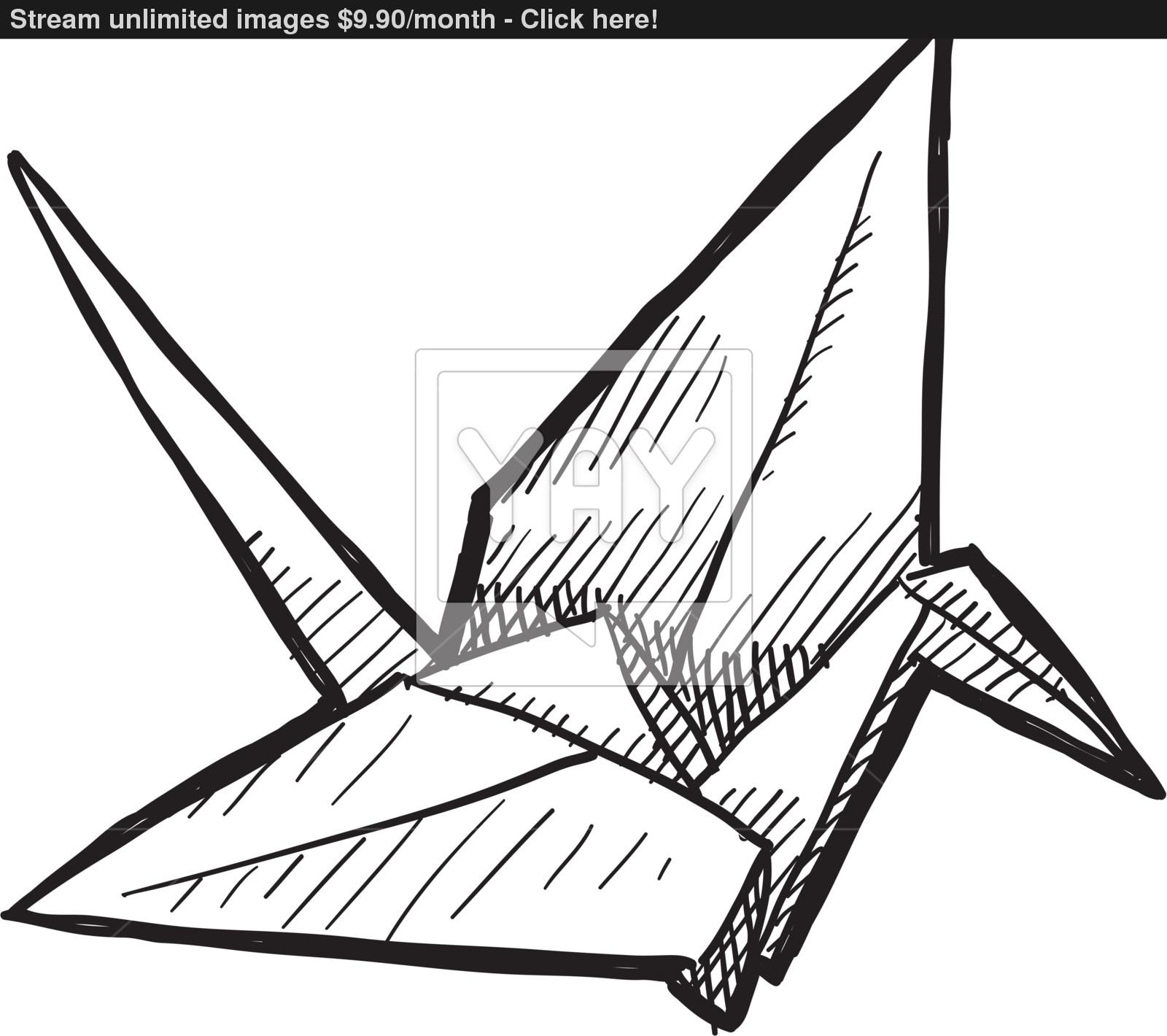 1600x1420 Origami Crane Sketch Vector - Paper Crane Sketch