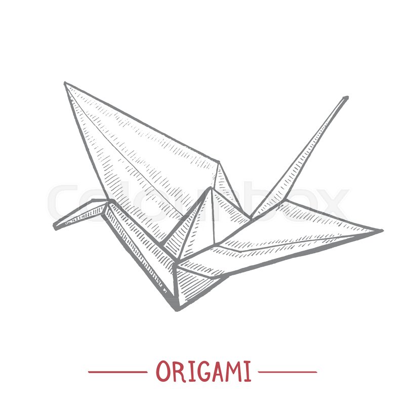 800x800 Origami. Paper Crane In Hand Drawn Style For Surface Design Fliers - Paper Crane Sketch