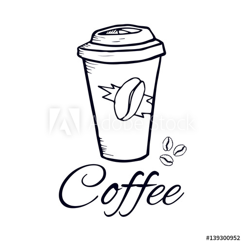 500x500 Coffee Paper Cup With Coffee Beans. Sketch. Vector Isolated Image - Paper Cup Sketch