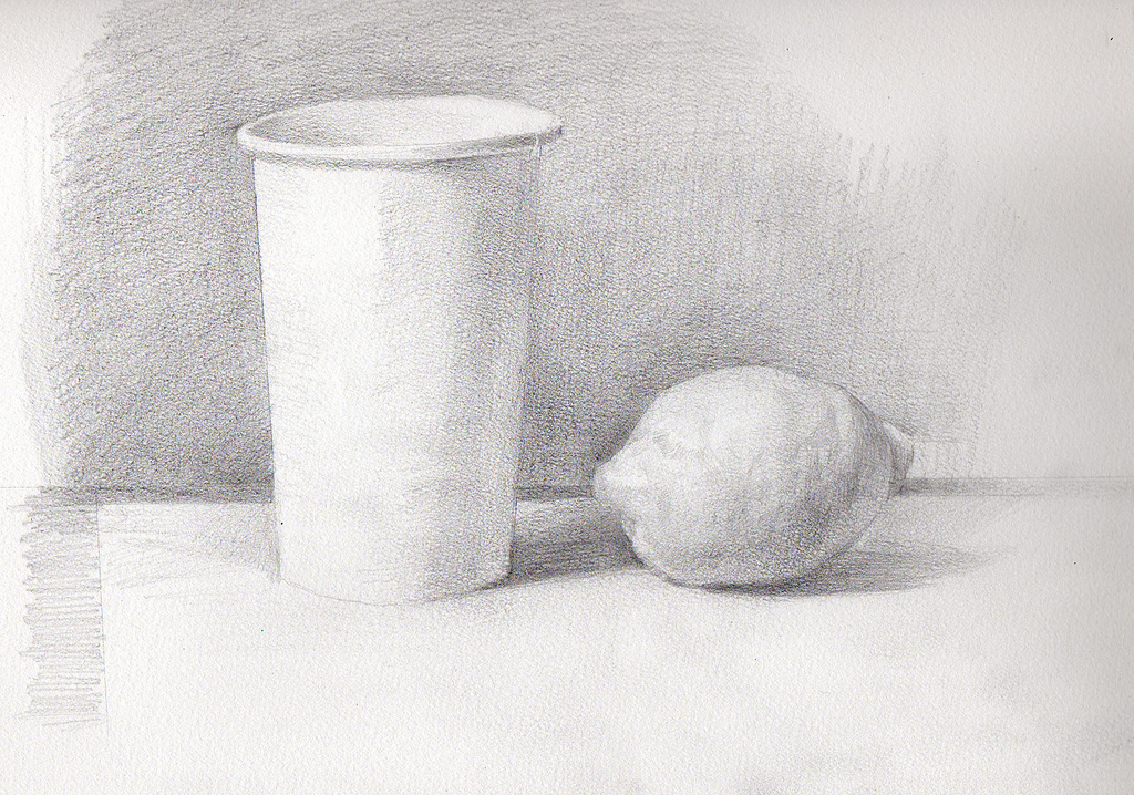 1024x718 Paper Cup Amp Lemon Drawing Study 2010 Yudai Deguchi - Paper Cup Sketch