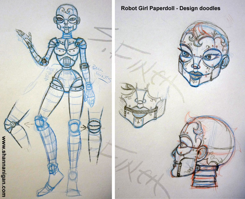 800x650 Robot Girl Paper Doll - Paper Doll Sketch