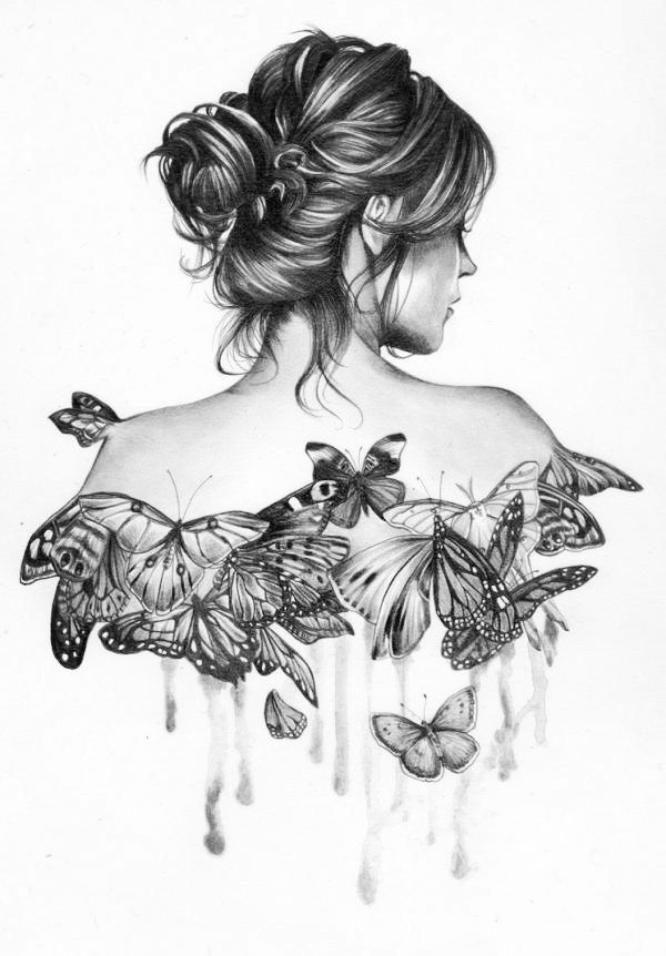 600x862 Dessin Femme - Papillon Sketch