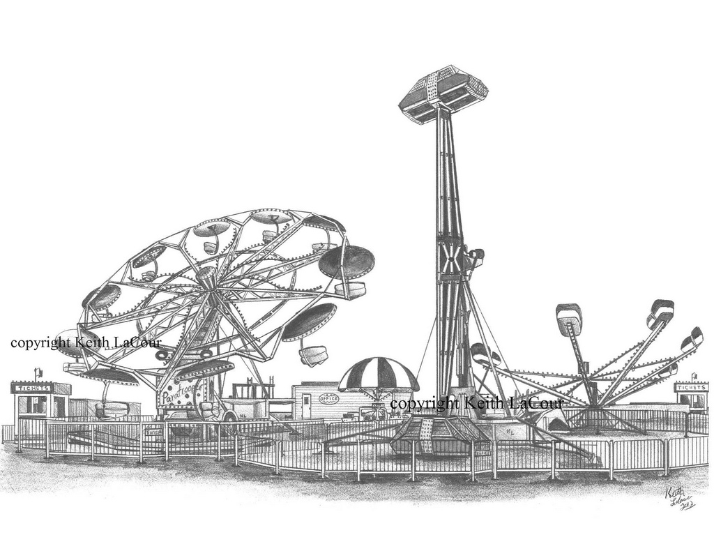 1024x780 Paratrooper Amp Sidewinder Carnival Ride Pencil Drawing By - Paratrooper Sketch