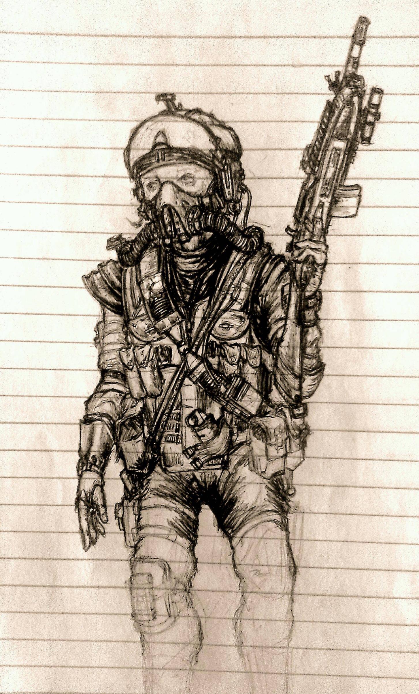 1454x2405 Paratrooper Drawing (Ballpoint Pen) Drawing - Paratrooper Sketch
