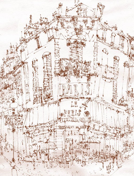 570x749 Paris Cafe Drawing Building Pen Sketch Signed France Print Etsy - Paris Cafe Sketch