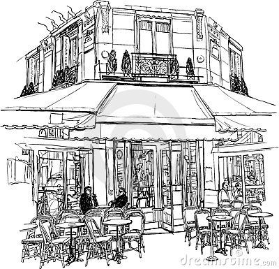 400x385 Paris Cafe Drawing - Paris Cafe Sketch