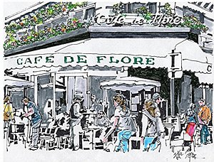 300x228 Cafe De Flore Paris France Drawing By Paul Guyer - Paris Cafe Sketch
