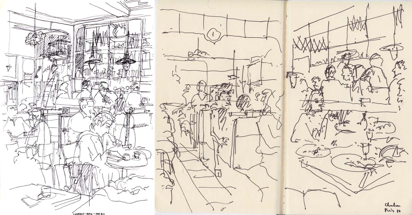 1422x743 Charbon Paris France A Fresh Drawing Everyday - Paris Cafe Sketch