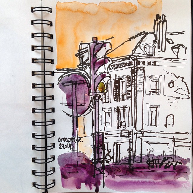 640x640 Carrefour. Street Crossing. - Paris Cafe Sketch
